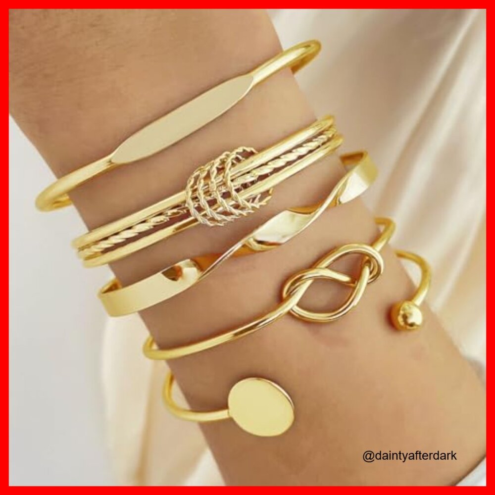 14k Gold-Plated Multi Layer Stackable Cuff Bracel… - image 7